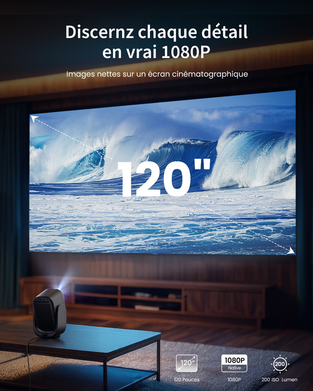 Dangbei N2 mini Projecteur portable intelligent 1080 P avec Wi-Fi et Bluetooth, Sous licence officielle Netflix, Audio Dolby, Mise au point automatique, Correction automatique du trapèze, Évitement d’obstacles