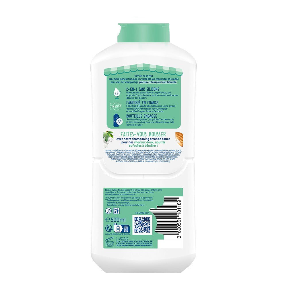 DOP Shampooing 2 en 1 Démêlant Amande Douce Format Familial 500ml