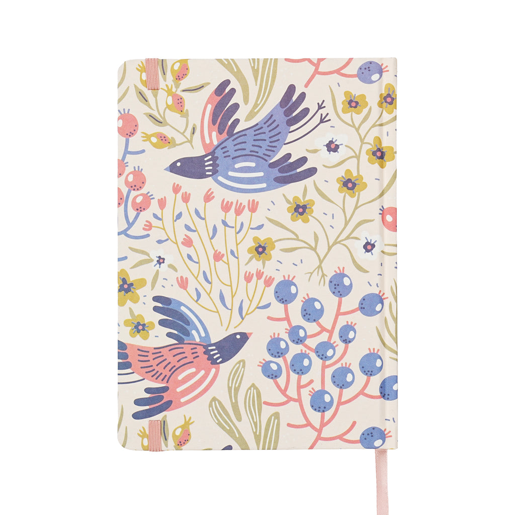Jubiluu Carnet ligné A5 à couverture rigide en tissu floral, 96 feuilles papier offset 100 g, marque-page et bande élastique, journal ligné crème classique pour écriture, école