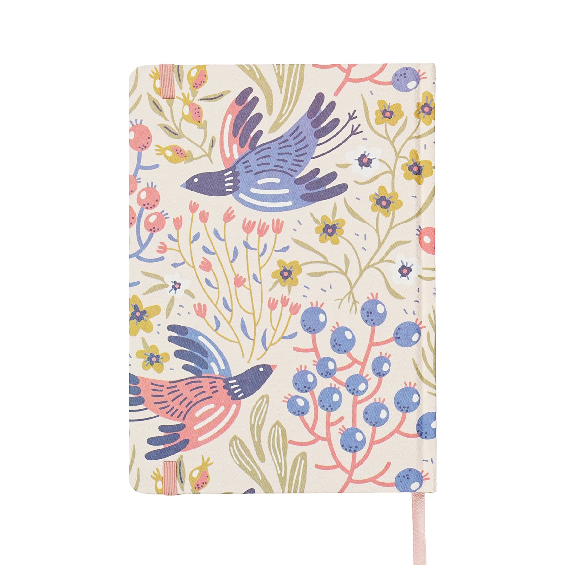 Jubiluu Carnet ligné A5 à couverture rigide en tissu floral, 96 feuilles papier offset 100 g, marque-page et bande élastique, journal ligné crème classique pour écriture, école