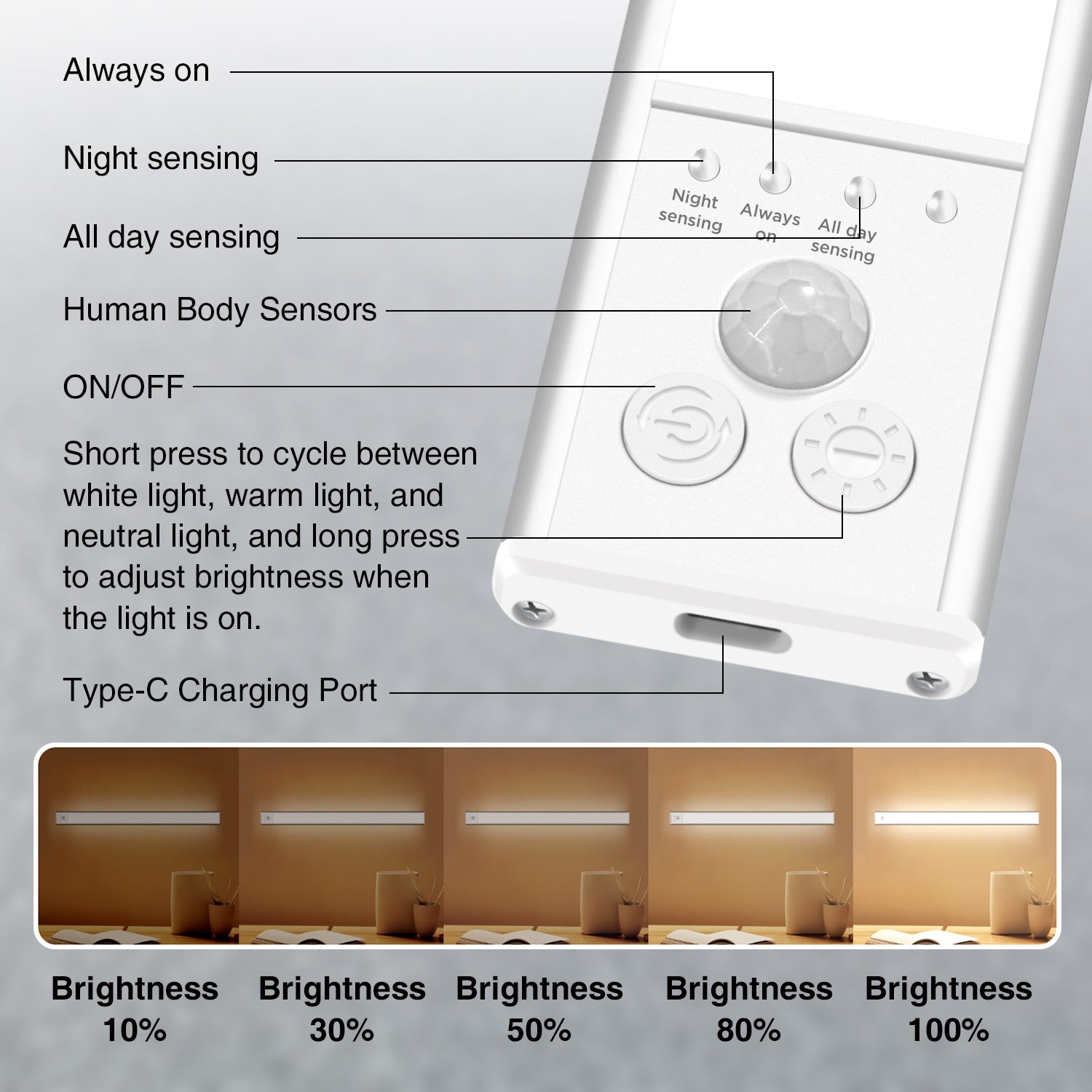 Lampenwelt Barre lumineuse ultra-mince pour armoire 30 cm, lot de 2, lampe LED avec capteur PIR, 3 températures de couleur, rechargeable par USB, batterie 1100 mAh, pour cuisine et chambre à coucher