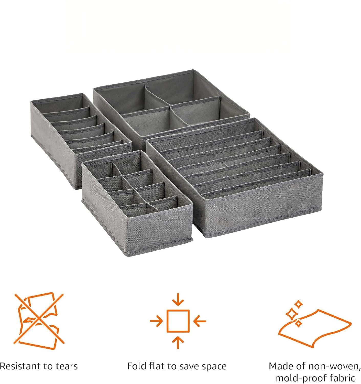 ANQI Lot de 4 organiseurs de tiroirs de commode pour sous-vêtements - Gris