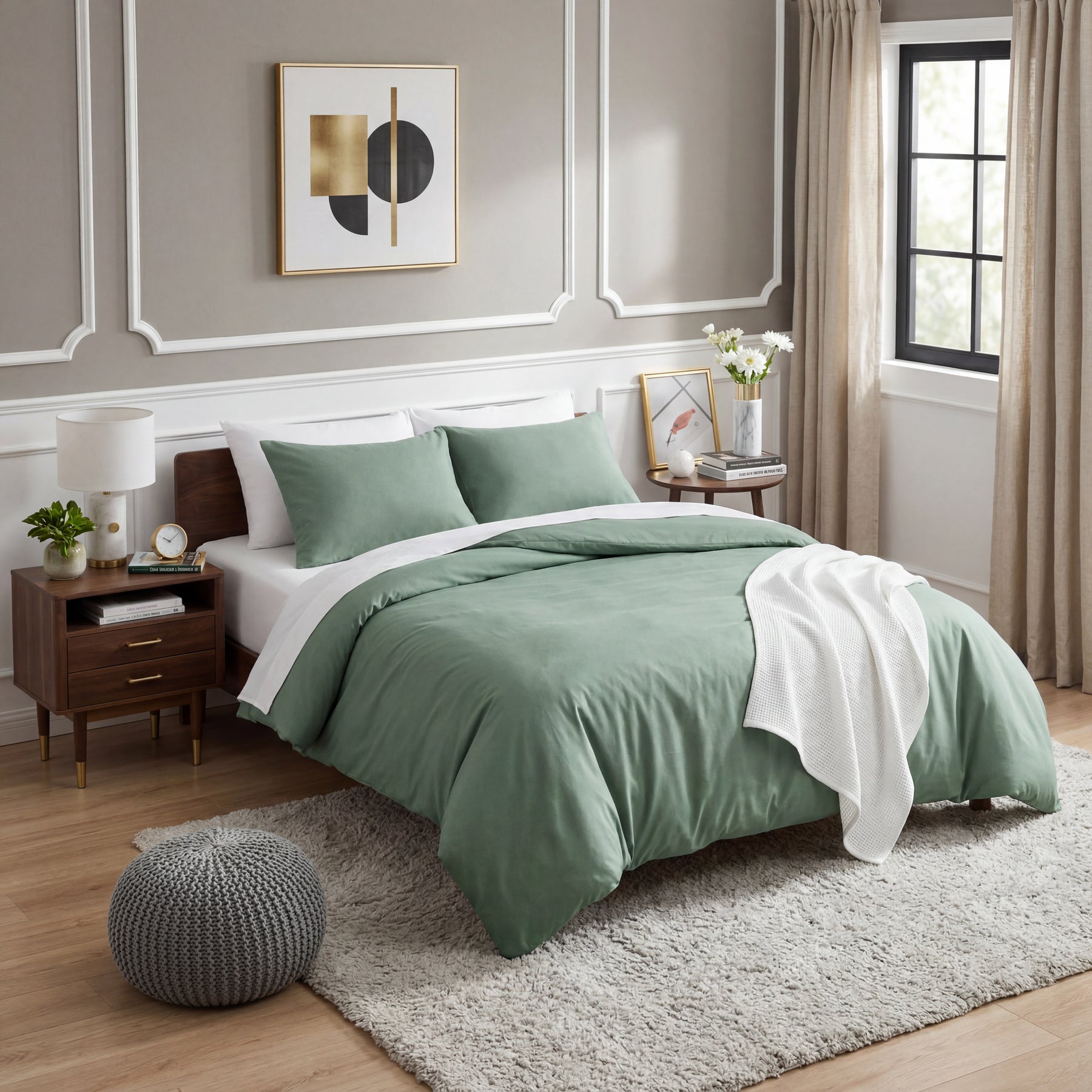 Parure de lit 135 x 200 cm 4 pièces Vert clair - Ensemble de 2 housses de couette avec 2 taies d'oreiller 80 x 80 cm