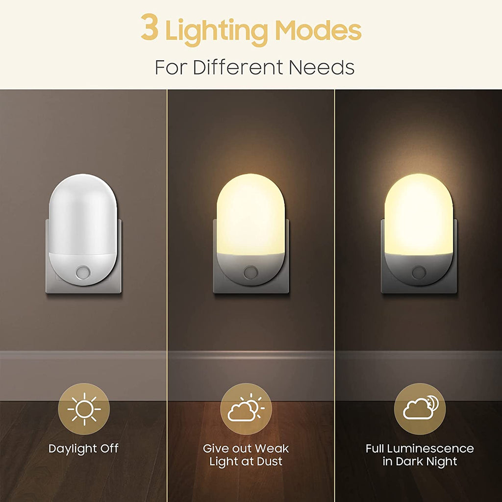 Hikers Capteur lumineux veilleuse, blanc chaud 2800-3200 K, LED SMD 0,5 W, 110-220 V, ABS + métal, 20 lm, pour chambre, chambre de bébé et entrée