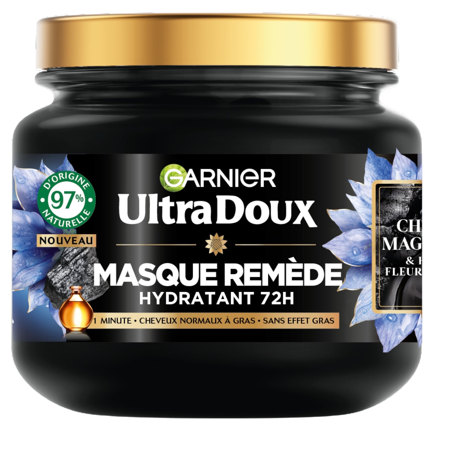 Garnier Ultra Doux Masque Remède Équilibrant Charbon Magnétique et Huile de Fleur de Nigelle - 340 ml