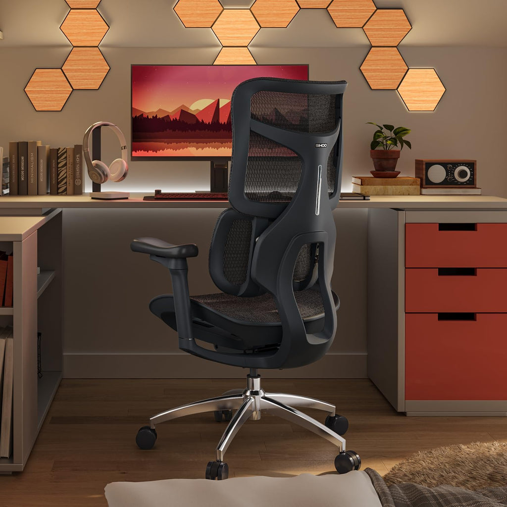 SIHOO Doro S100 Chaise de bureau ergonomique avec support lombaire dynamique double, dossier réglable 5 niveaux, accoudoirs 4D et inclinaison max. 135°, Noir