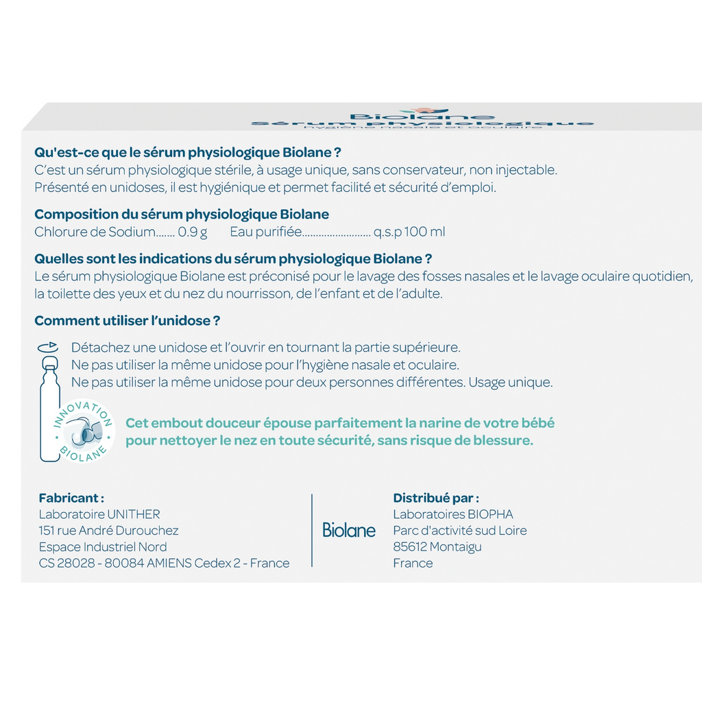 Biolane Sérum Physiologique Bébé Hygiène Nez & Yeux Embout de Sécurité 30 x 5 ml