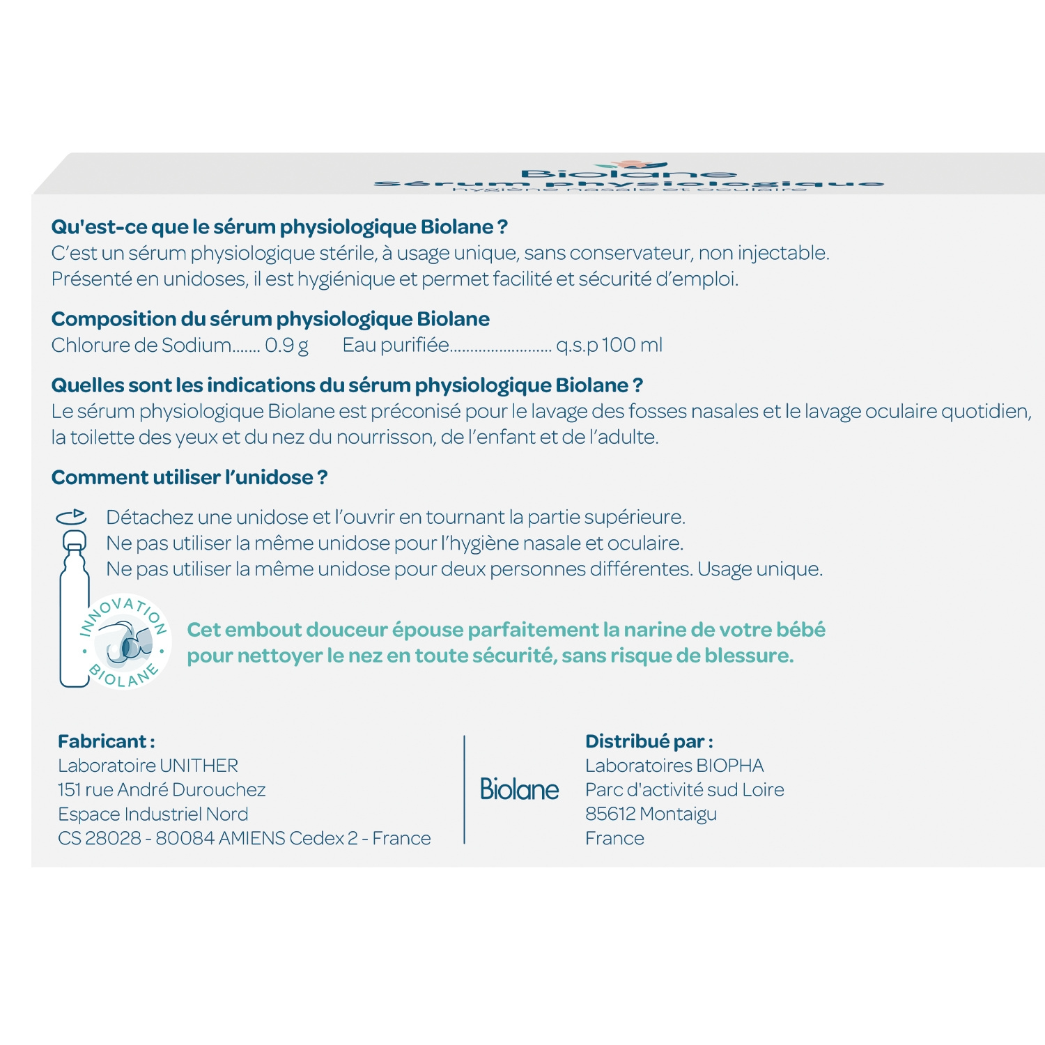 Biolane Sérum Physiologique Bébé Hygiène Nez & Yeux Embout de Sécurité 30 x 5 ml
