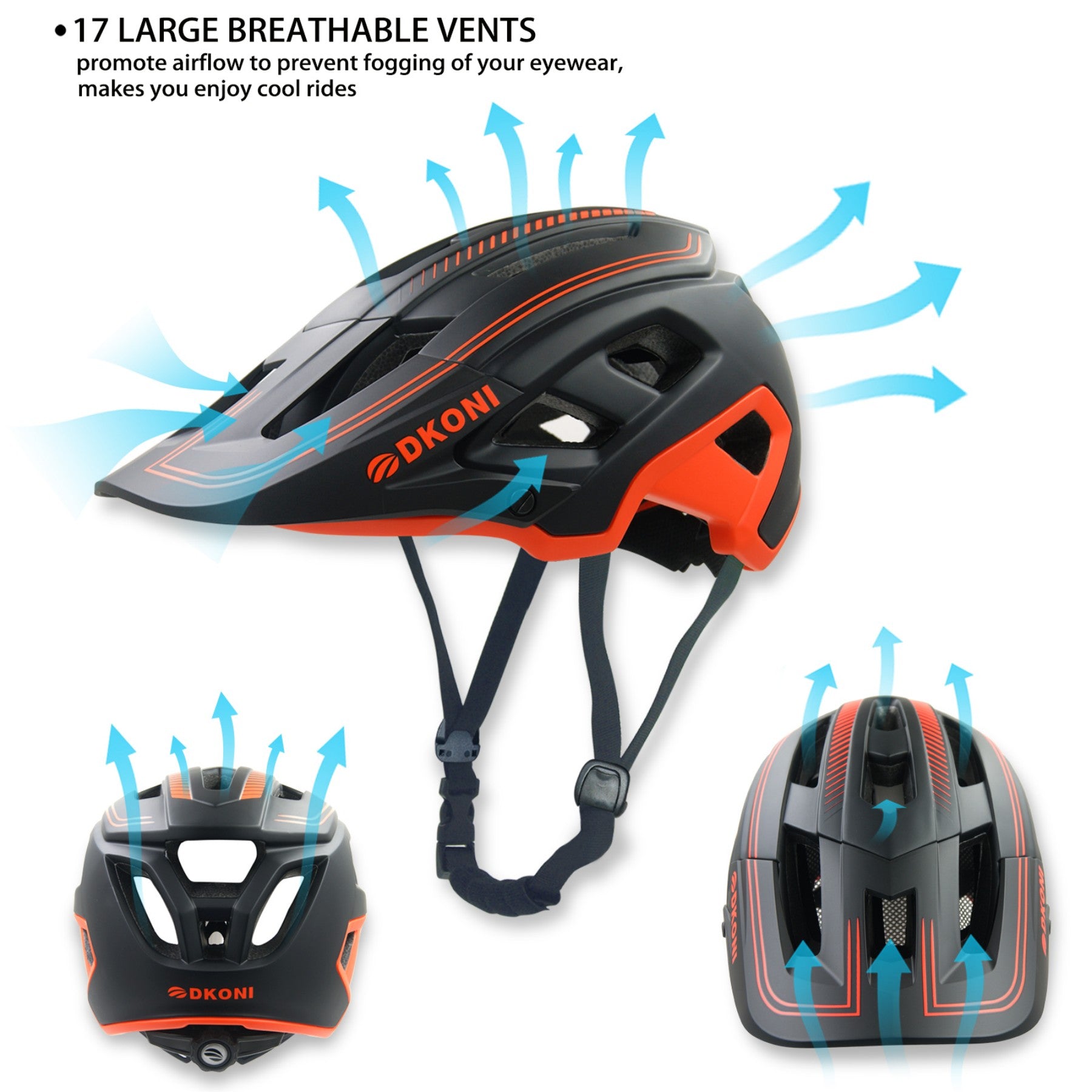 DKONI HS-062 Casque de vélo de montagne adulte noir & orange - L 56-61 cm