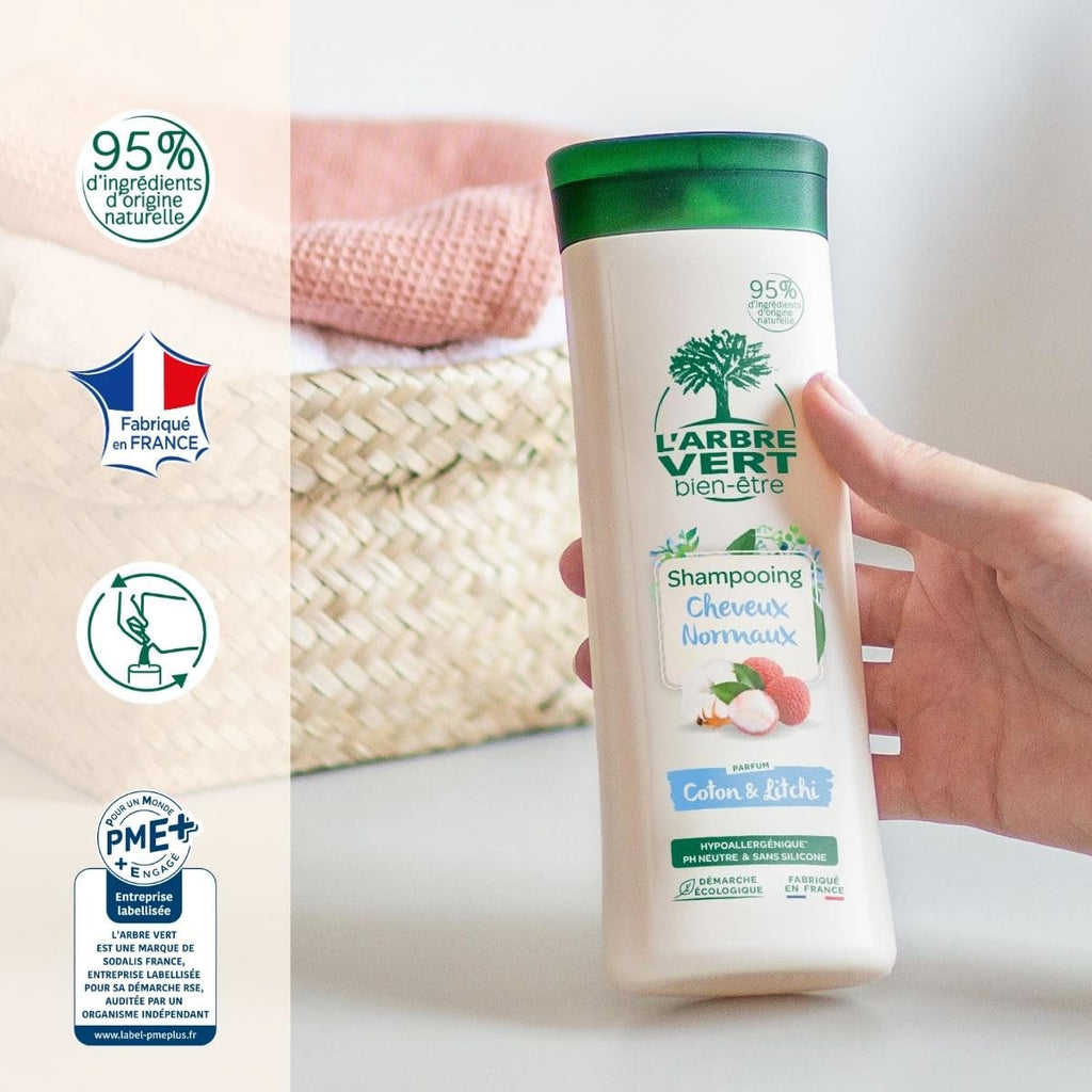 L'ARBRE VERT Shampooing Hydratant Cheveux Normaux Fleur de Coton & Lychee 250ml