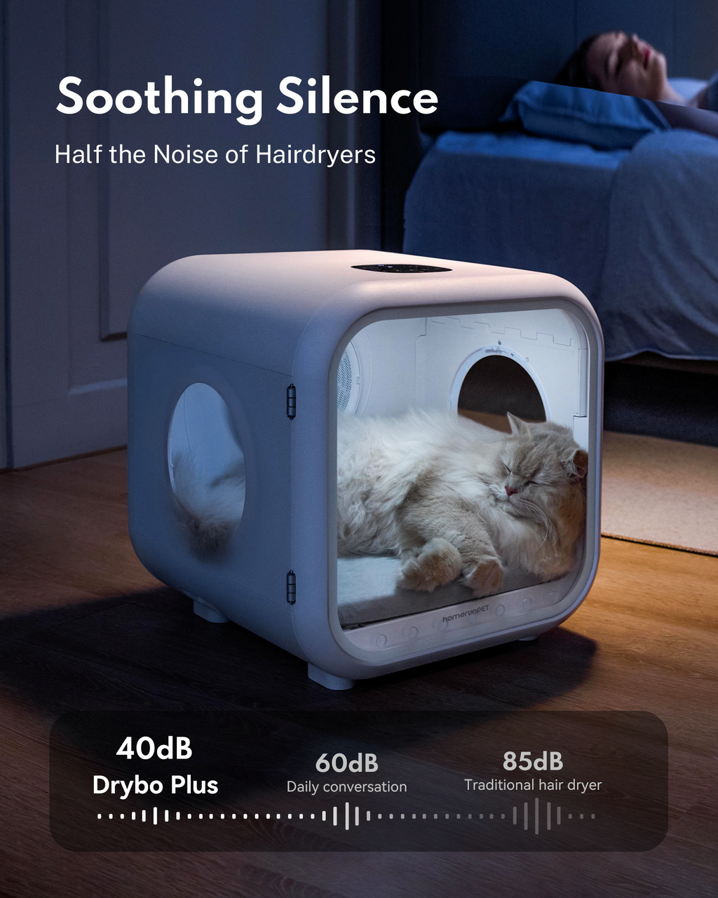 Homerunpet Drybo Caisson de séchage automatique pour animaux PD50, capacité 50 L, fonctionnement ultra-silencieux, température réglable, contrôle de sécurité intelligent
