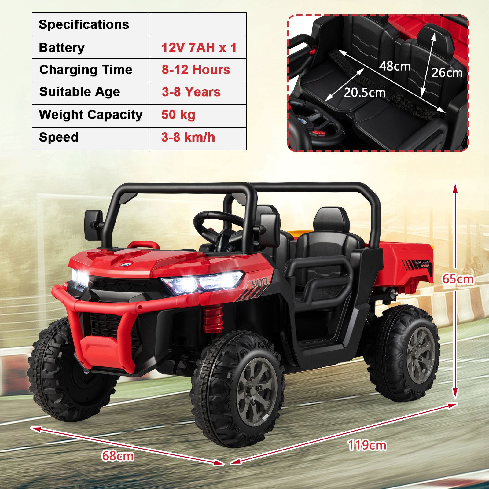 Costway Voiture électrique à monter pour enfants 2 places 12 V Double moteur Avec télécommande 2,4 GHz Vitesse 3-8 km/h Charge 50 kg Âge 3-8 ans Rouge