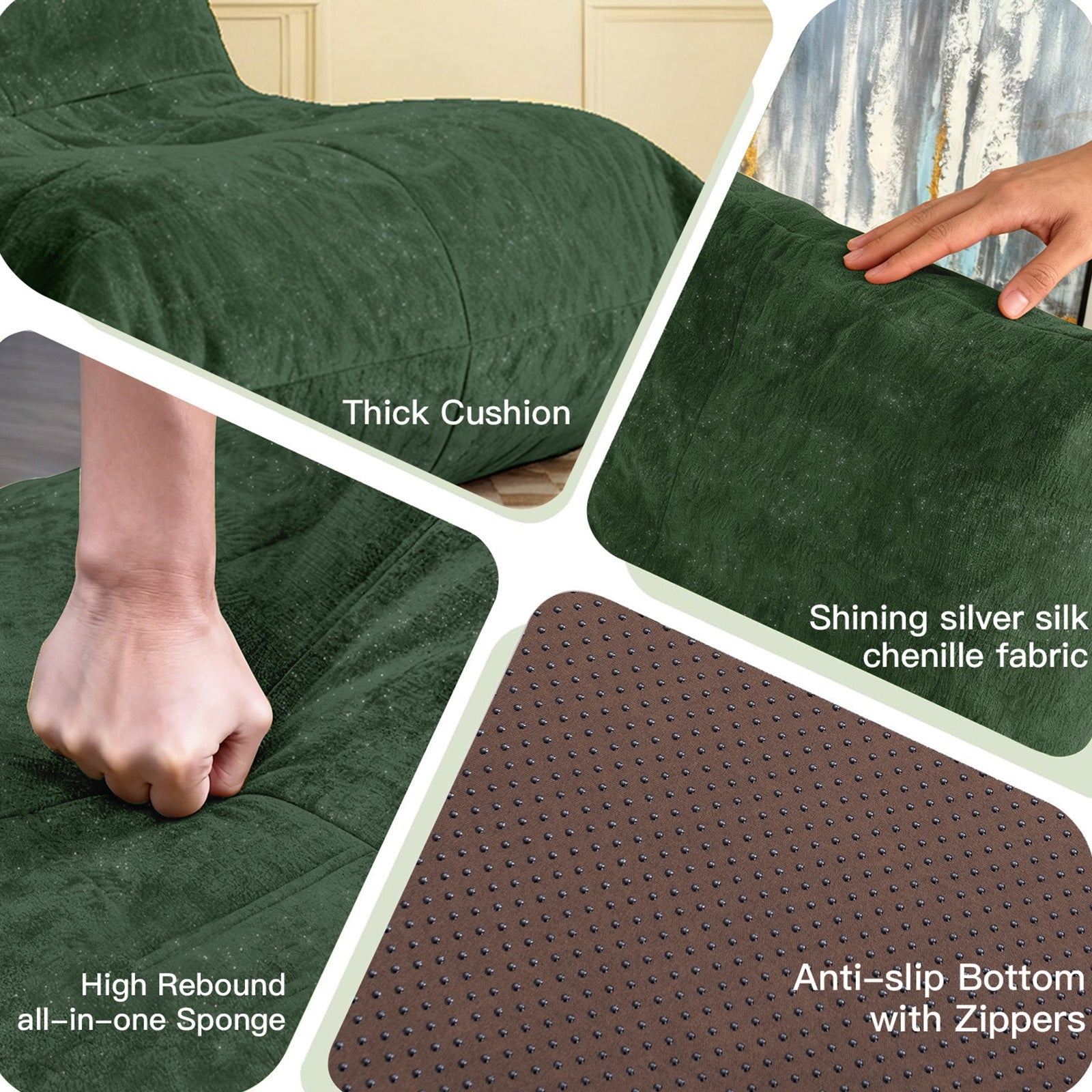 URBAN MEUBLE Pouf poire canapé paresseux en chenille à fil argenté luxe Vert 90 x 100 x 80 cm