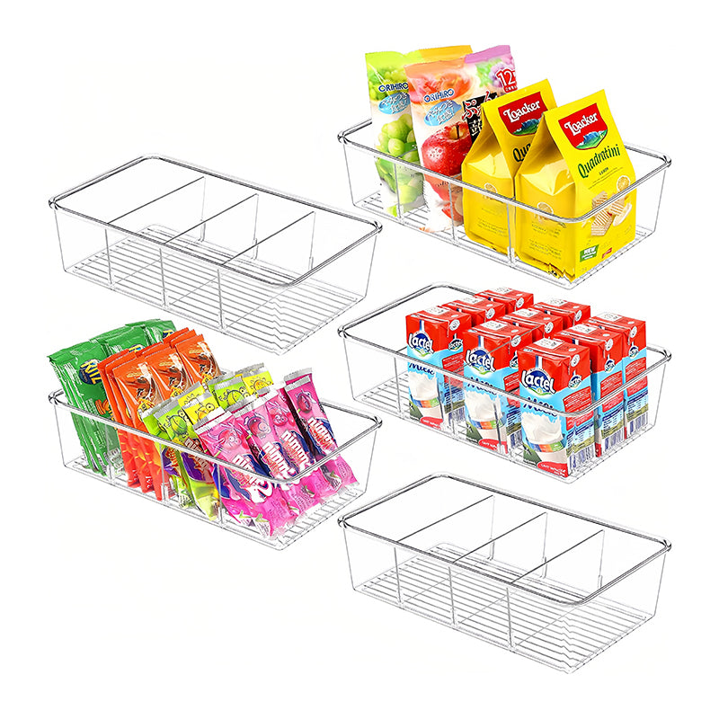 JORDAN&JUDY Boîte de rangement compartimentée, en PET, transparente, organiseur de bureau pour snacks, café et sachets de thé, 26,5 x 15,3 x 8,9 cm, lot de 8