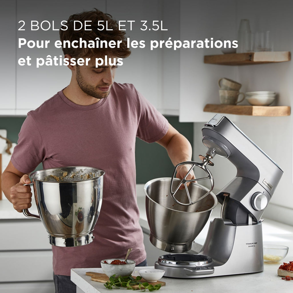KENWOOD Titanium Chef Baker XL, Robot de Cuisine DuoBowl 1200W, KVL85.004SI, Argent