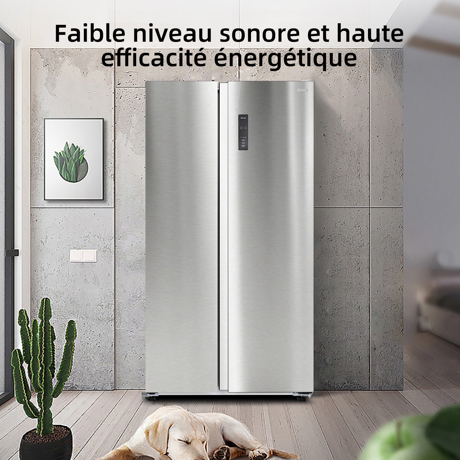 CHiQ JR525WSE Réfrigérateur-congélateur américain 525 L, sans givre, circulation d'air multiflux, réfrigérateur 333 L et congélateur 192 L, compresseur à vitesse variable