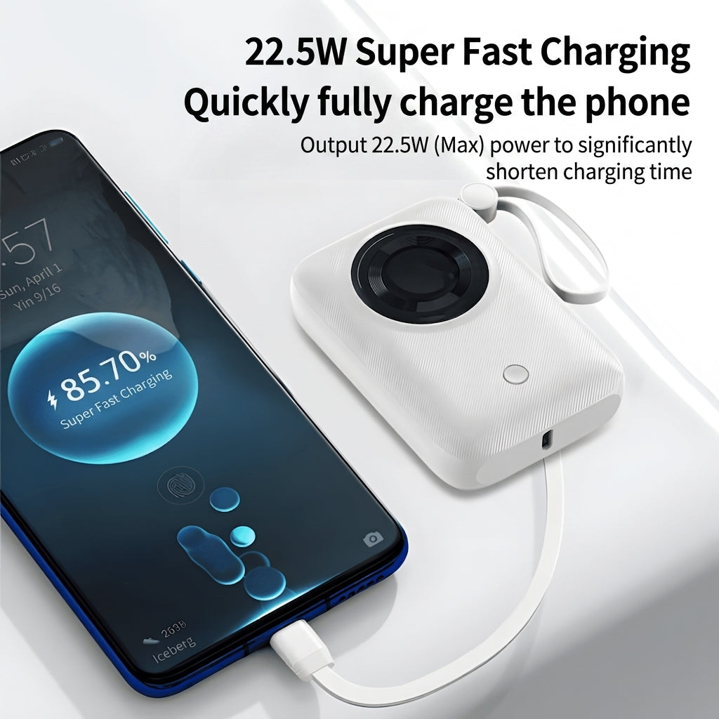 ochama Batterie Externe 10.000mAh, Charge Rapide 22,5W avec Double Câbles Intégrés, Affichage LED, Chargeur Portable Compact, Lightning/USB-C/USB-A, Compatible avec Apple