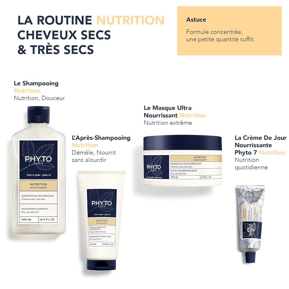 PHYTO PARIS Shampoing Nourrissant Nutrition pour Cheveux Secs et Très Secs 500 ml