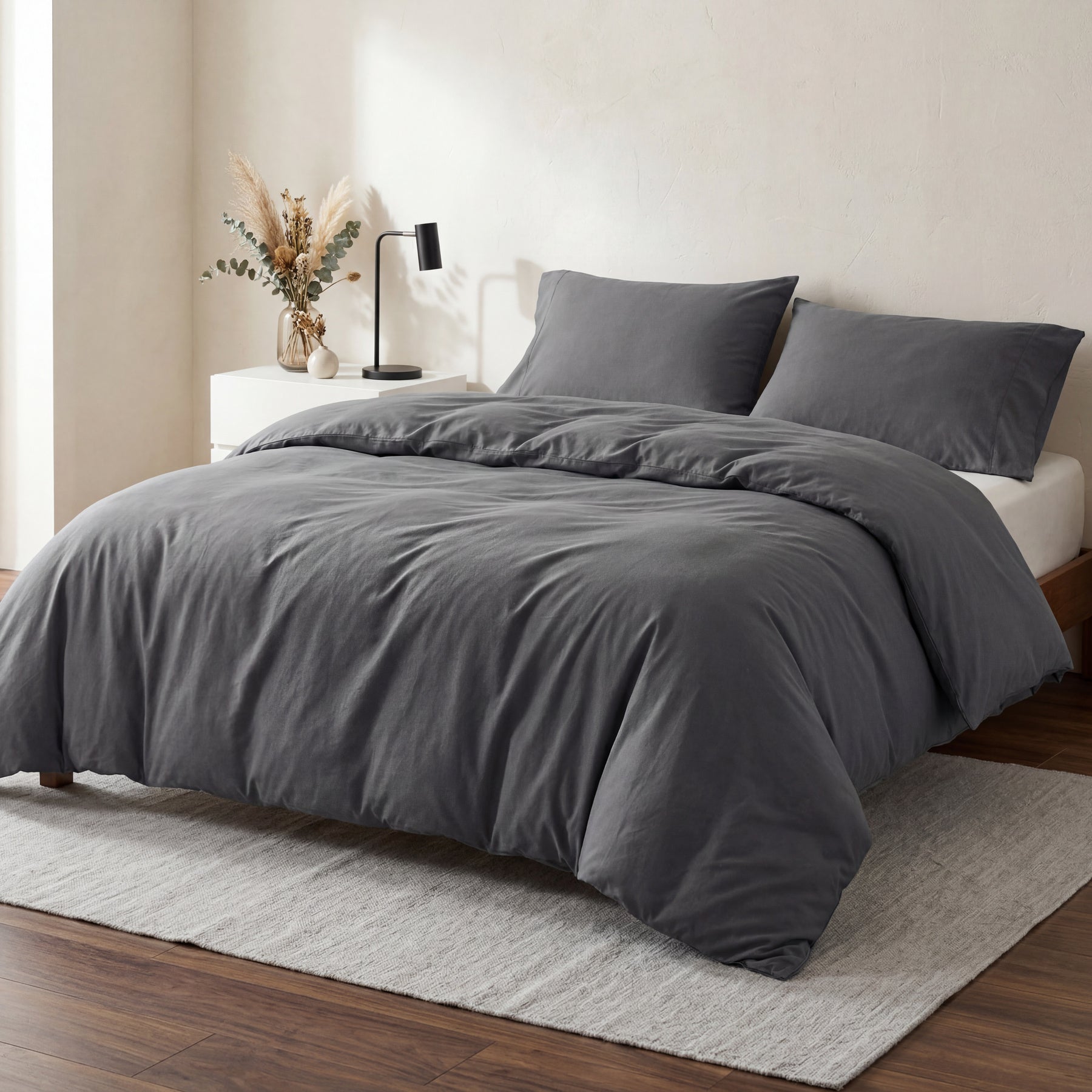 Parure de lit en microfibre avec housse de couette 80 x 80 cm et taie d'oreiller 155 x 220 cm, 90 % polyester, anthracite