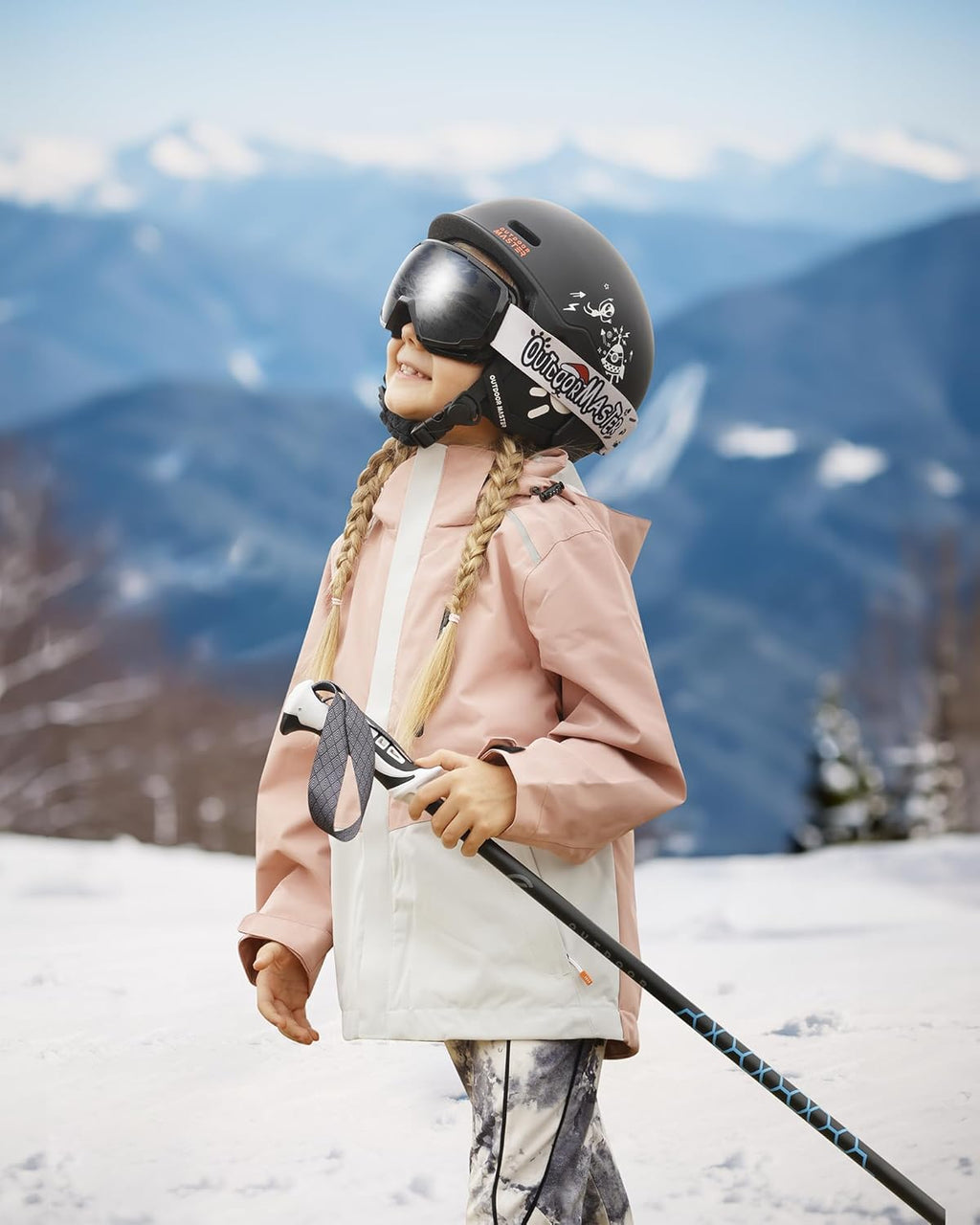 OutdoorMaster Casque de ski enfant MIPS Reindeer pour garçons, filles et adolescents Noir XS