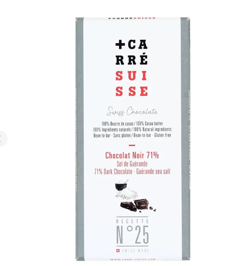 CARRE SUISSE N°25 Chocolat noir 71 % au sel de Guérande - 100 g