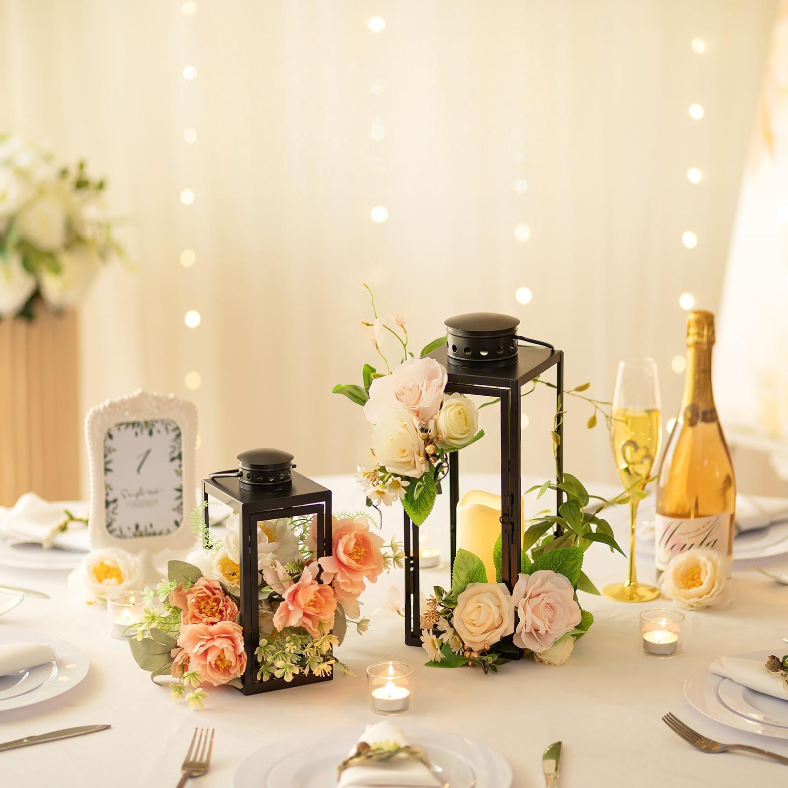Lanternes noires décoratives d'intérieur : 9,5 pouces lanterne hurricane de mariage suspendue avec verre transparent support à bougie de style maison de campagne pour salon table de