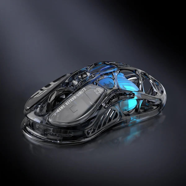 GravaStar Mercury M2 Transparent - Souris de jeu sans fil, 26 000 DPI, 79 g ultra-légère, PAW3395, 5 modes RGB, 5 boutons, Tri-mode (2,4 GHz/Bluetooth/Câble) pour PC & Mac - Noir transparent