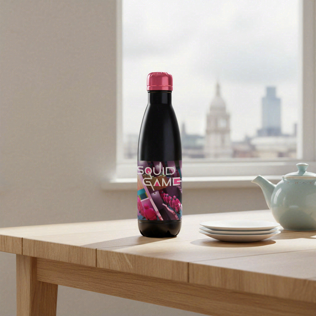 Stor Squid Game Gourde isotherme en acier inoxydable noir et rose - 780 ml