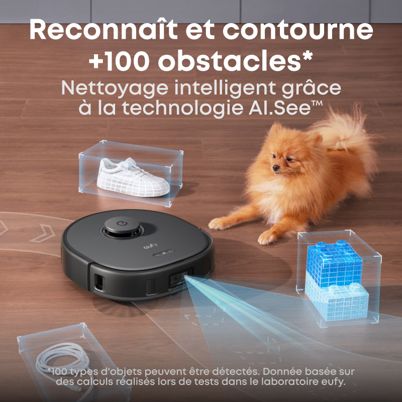 eufy X10 Pro Omni Aspirateur robot laveur avec station d'aspiration, 8 000 Pa, Vidage/remplissage automatiques, 2 serpillières à relevage automatique avec lavage/séchage automatiques