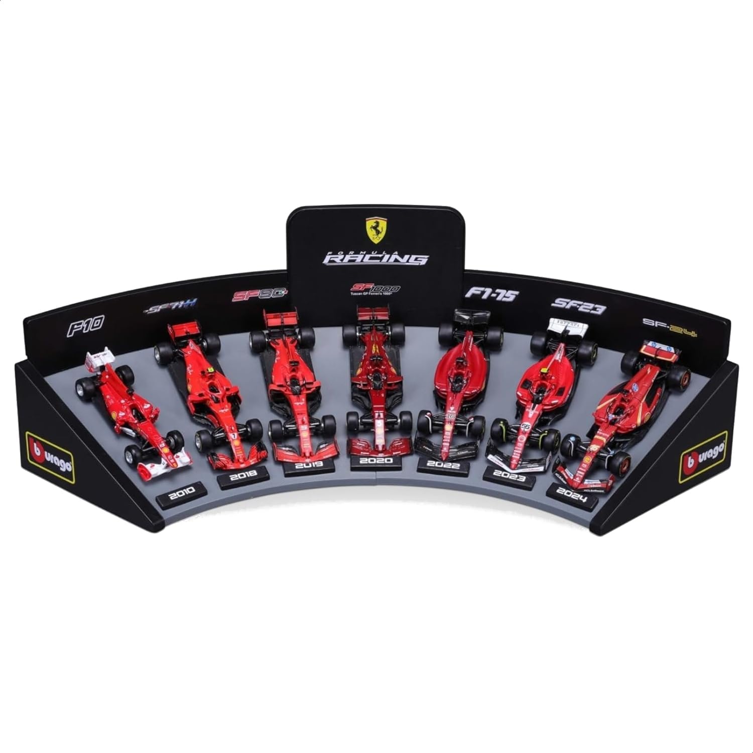 Scuderia Ferrari Échelle 1/43 Pack de 7 Voitures de Formule 1 avec Présentoir