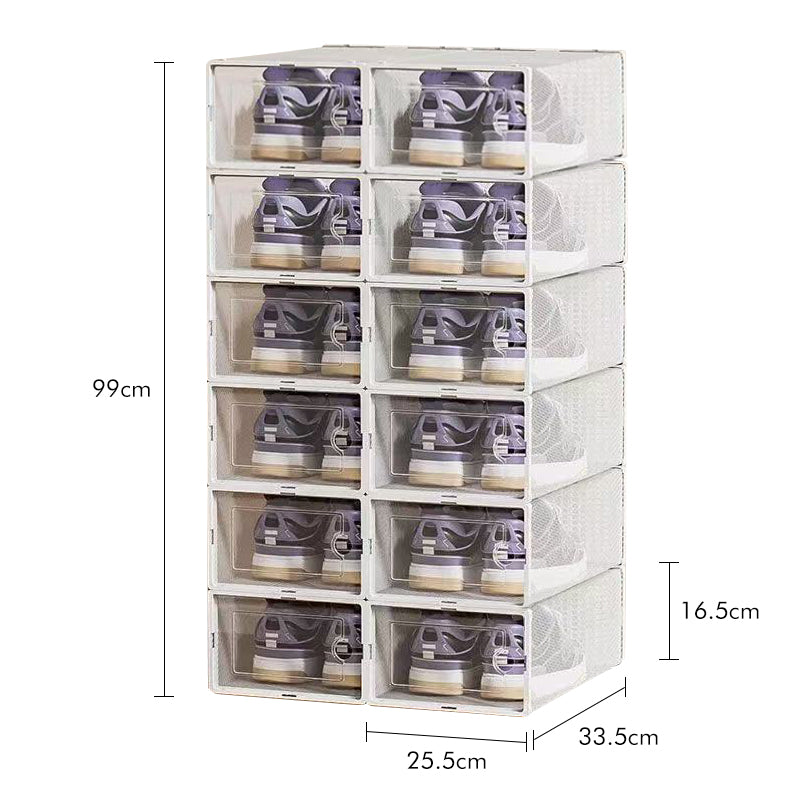Vilscijon Lot de 12 grandes boîtes de rangement magnétiques pour chaussures en plastique transparent avec porte à fermeture automatique - Blanc