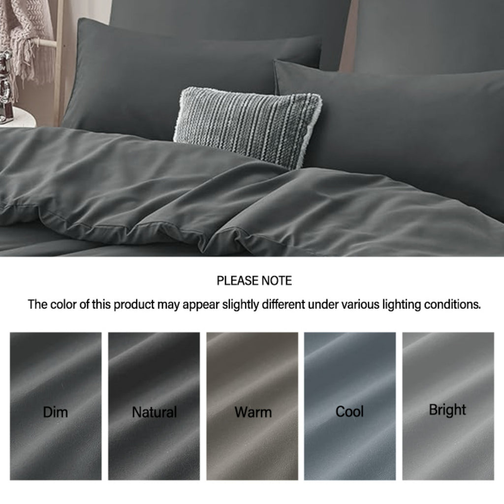LEBONSOIR Parure de housse de couette Gris foncé, 155 x 220 cm/80 x 80 cm x 2, Parure de lit douce doublement brossée, Avec fermeture éclair, 3 pièces, Comprend 1 housse de couette et 2 taies d’oreiller, Sans couette