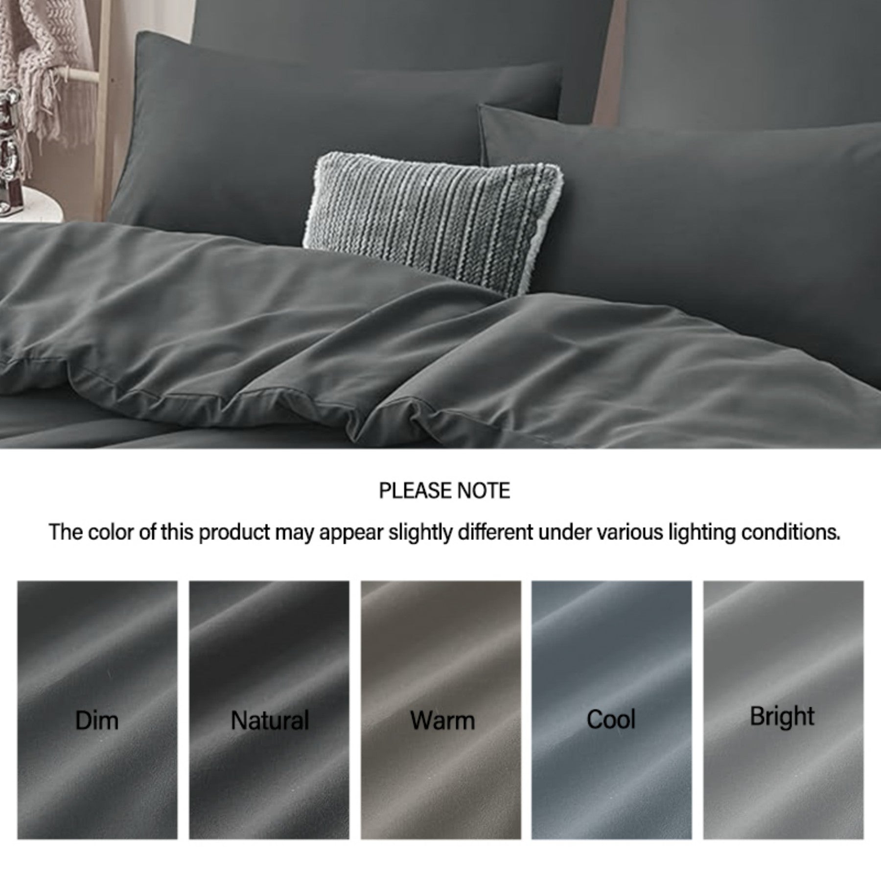 LEBONSOIR Parure de housse de couette Gris foncé, 155 x 220 cm/80 x 80 cm x 2, Parure de lit douce doublement brossée, Avec fermeture éclair, 3 pièces, Comprend 1 housse de couette et 2 taies d’oreiller, Sans couette