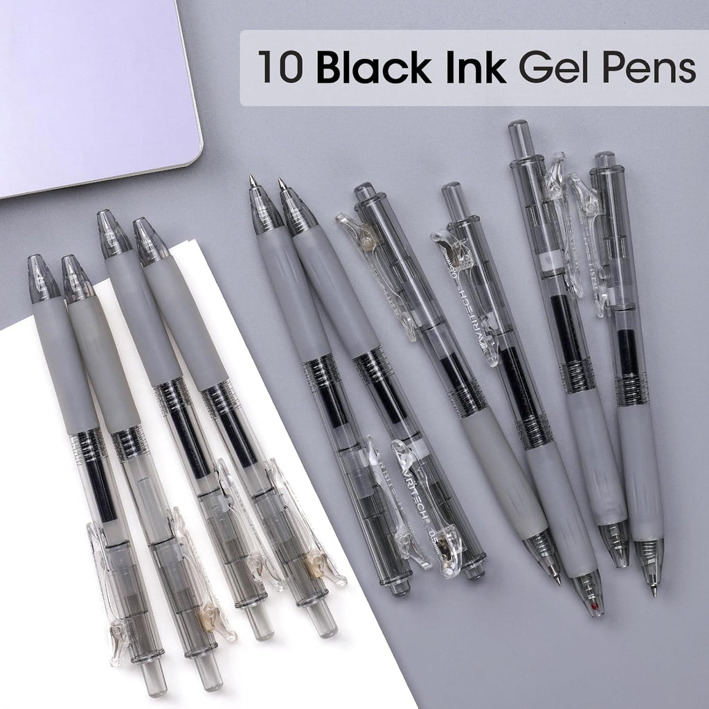 WRITECH Lot de 10 stylos rétractables à encre gel noire - 0,7 mm
