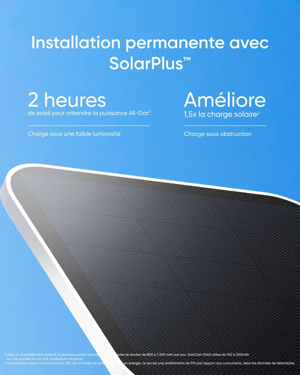 eufy SoloCamS340 Caméra de surveillance solaire sans fil WiFi pour l’extérieur, 360°, 3K, sans angle mort, Wi-Fi 2,4 GHz, pas de frais mensuels, compatible HomeBase 3