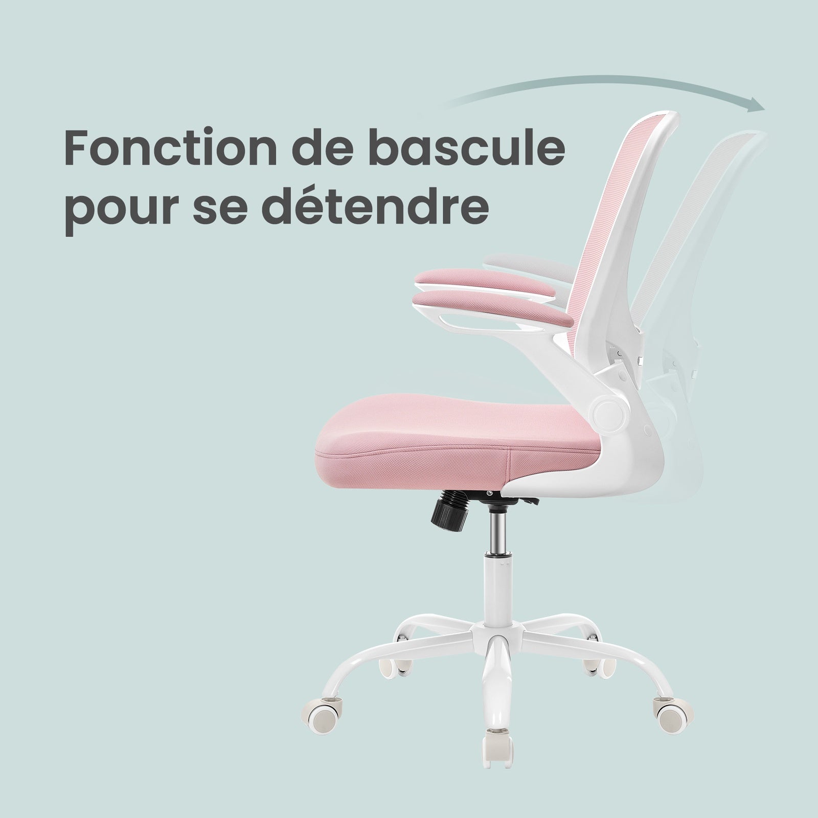 JOYFURNOS Chaise de bureau ergonomique blanc nuage en maille – Accoudoirs relevables, épais coussin en mousse, inclinaison 90–105°, hauteur réglable 103–110 cm