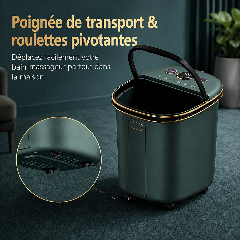 KASJ Z202 Bain de pieds massant électrique avec 6 rouleaux rotatifs & 2 points d'acupression à mouvement vertical – Stérilisation UV, Bassin profond pour bain de mollets, Chauffage réglable, Minuterie & roues faciles à déplacer pour la détente à la m