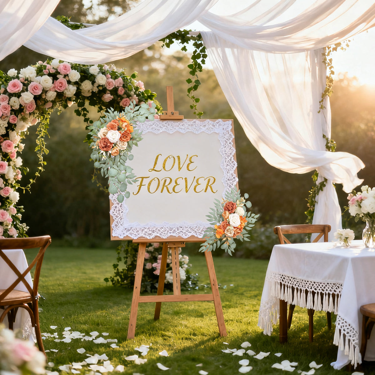 Wei's moment Set de 2 Guirlandes de Fleurs Artificielles pour Bâches d'Accueil de Mariage Décorations Florales, Fleurs d'Arche de Mariage Orange Brûlé pour Cérémonie de Mariage