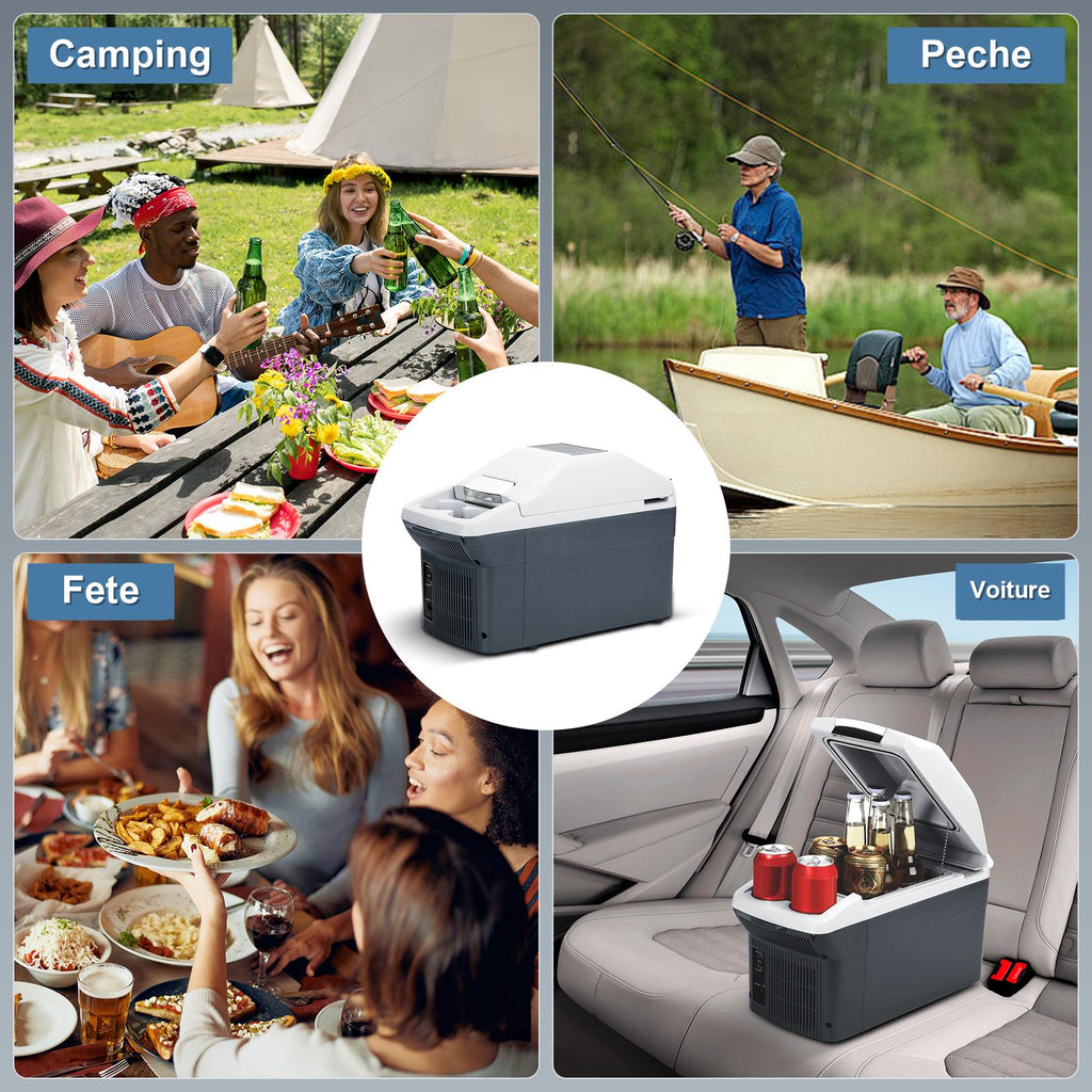 ICEROVER PN-09 9 L Réfrigérateur de Voiture Portable 12 V & Chauffe-Plat, Design à Double Porte-Gobelet, Gris Foncé, Idéal pour le Voyage, le Camping & les Déplacements