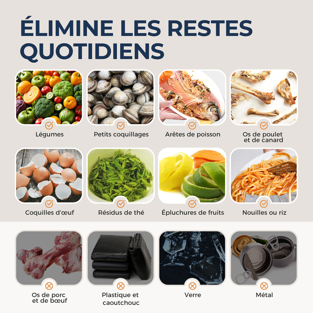 Rouny Broyeur de déchets alimentaires 1/2 HP à alimentation continue avec système de broyage en acier inoxydable, Réduction du bruit, Montage facile pour évier de cuisine, Z3