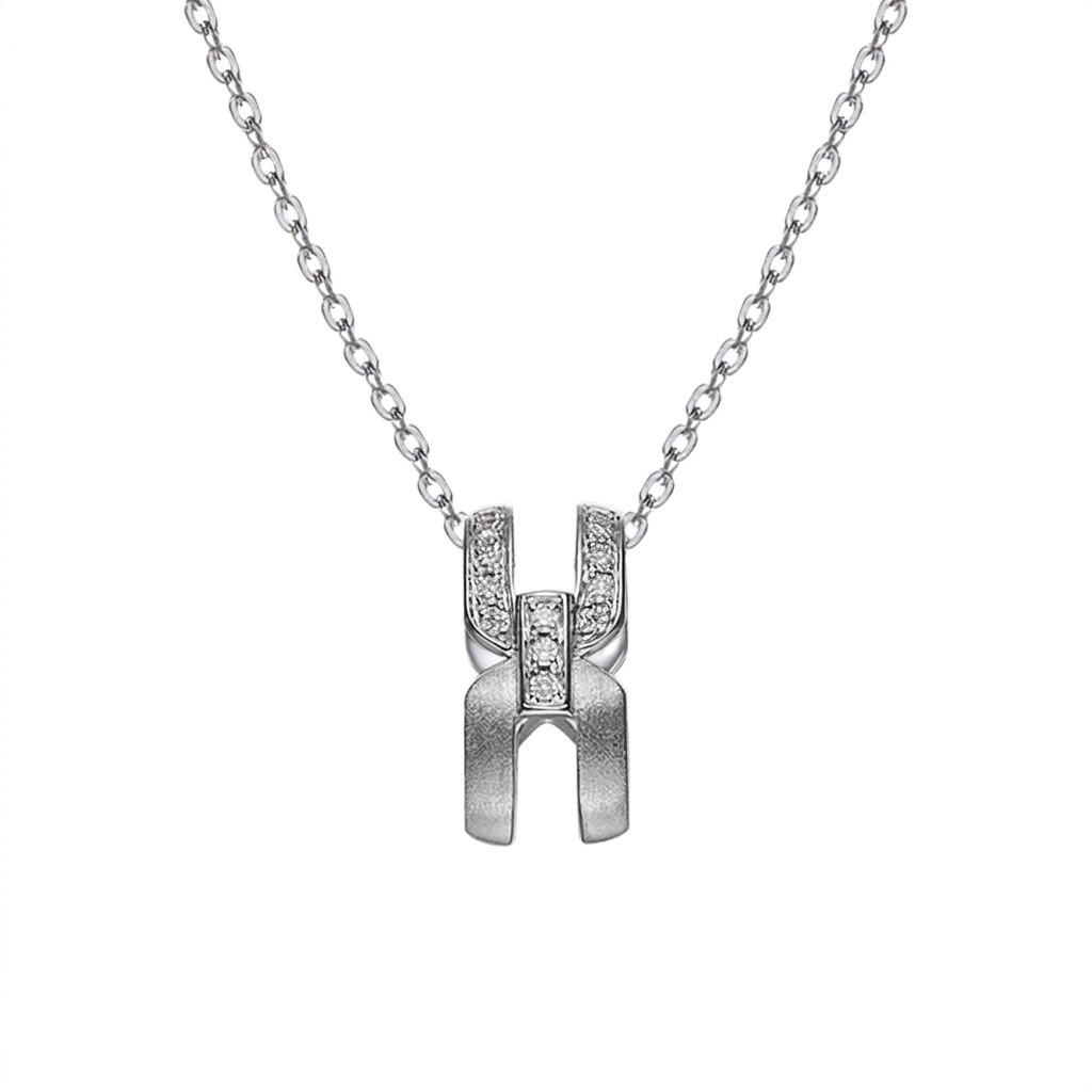 ALAIN MICHAL Intertwine S925 Collier en Argent Sterling - Finition Givrée avec 43 Diamants Synthétiques Blancs, Pendentif Statement