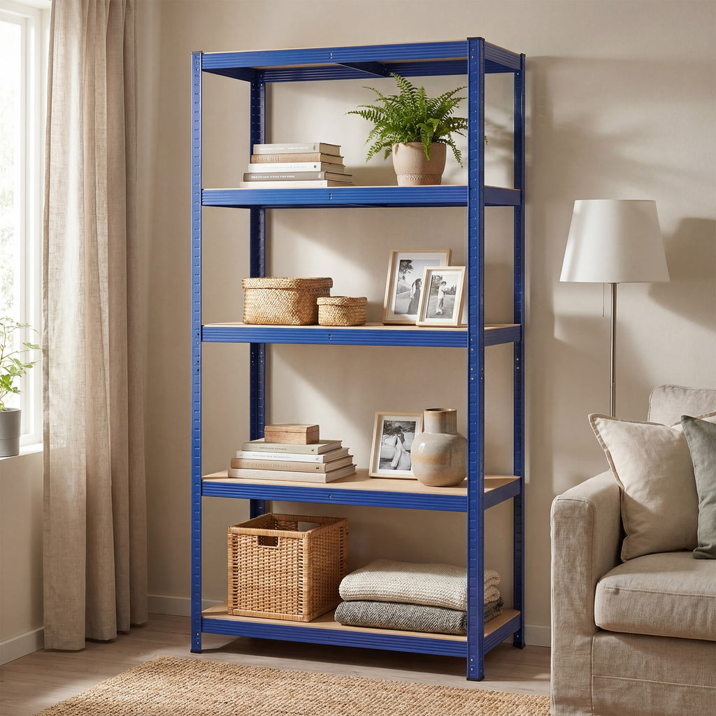 Ochama Étagère de rangement en acier à 5 niveaux, Montage sans outils, Pour garage et abri, Capacité de charge 600 kg, 50 x 100 x 200 cm, Bleu