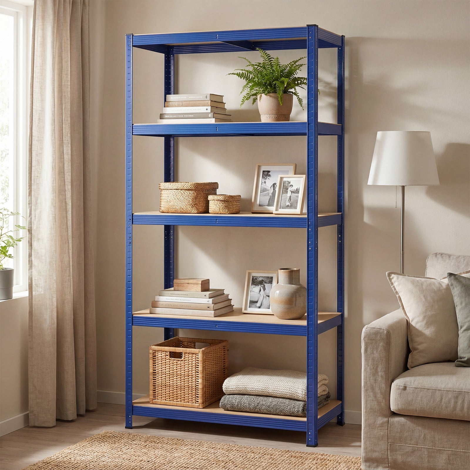 Ochama Étagère de rangement en acier à 5 niveaux, Montage sans outils, Pour garage et abri, Capacité de charge 600 kg, 50 x 100 x 200 cm, Bleu