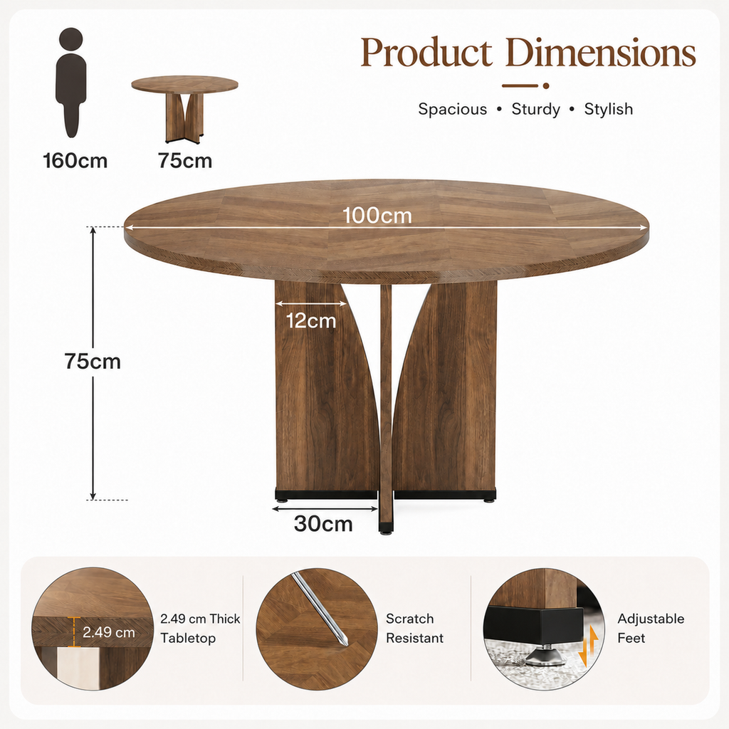 LANTINE Table à manger ronde pour 4 style ferme plateau aspect bois marron diamètre 100 cm hauteur 75 cm