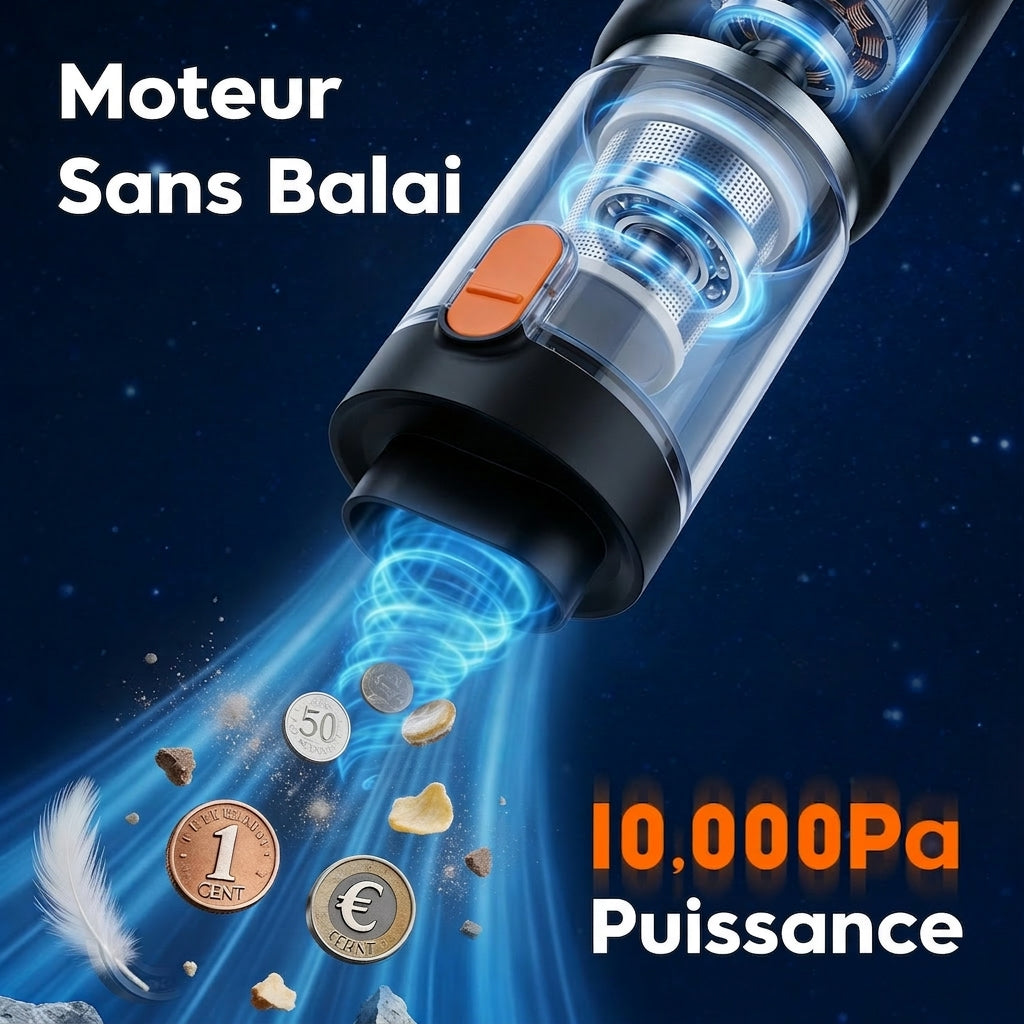 Mini aspirateur à main sans fil ATSHARK, petit aspirateur de voiture portable 10000Pa Forte aspiration, double mode, écran LED, charge rapide Type-C, convient aux voitures
