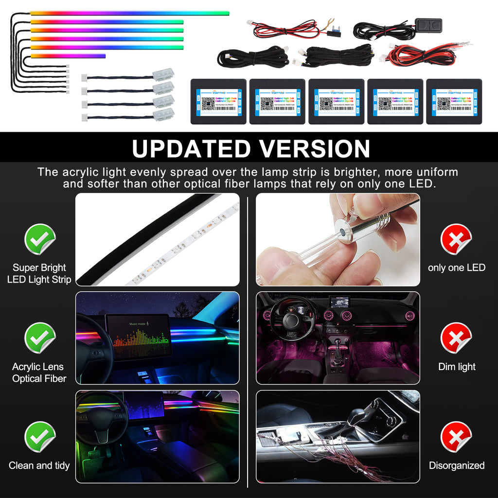 VGETTING Bande lumineuse LED en acrylique pour intérieur de voiture avec application sans fil, Couleur de rêve RVB 10 en 1 avec 175 po 600 LED