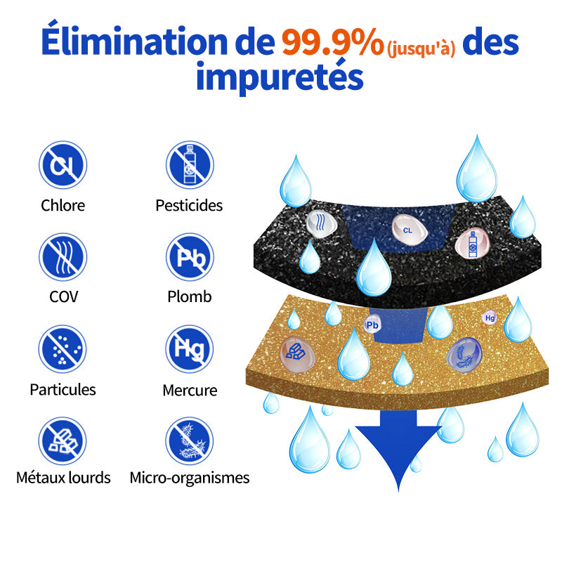 VIVREAL Filtre à eau compatible avec les carafes Zerowater, Système de filtration 5 étapes, Élimine le chlore, le plomb, le mercure, le cadmium et autres métaux lourds