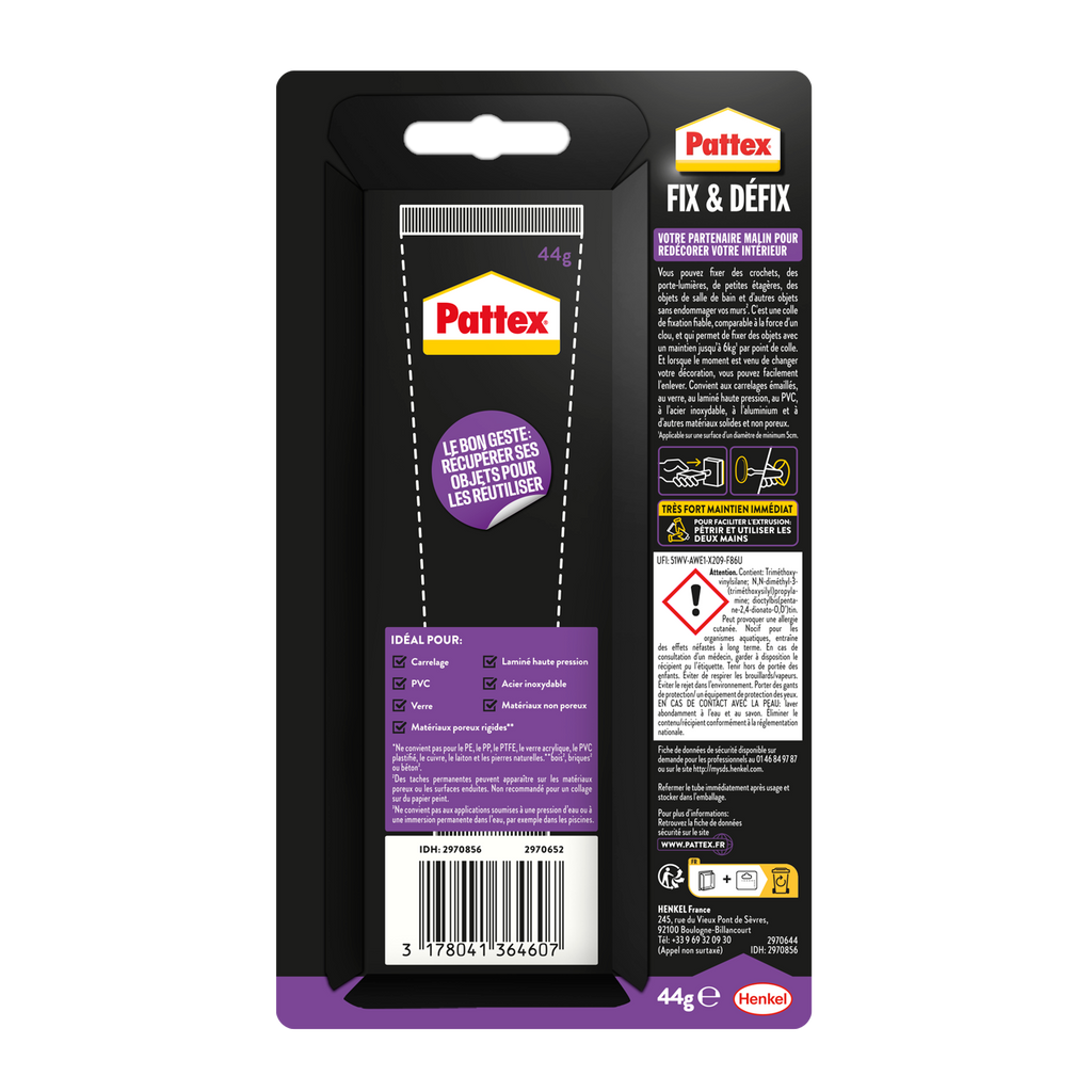 PATTEX Colle Fixation NCNV Fix et Défix tube 44g