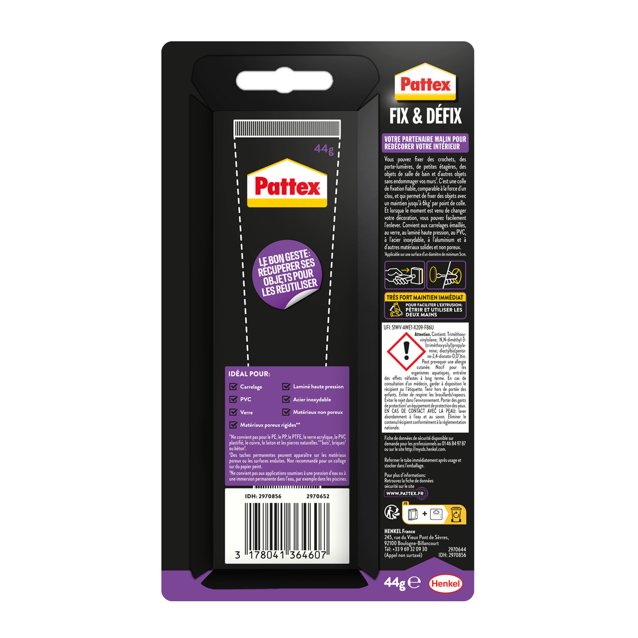 PATTEX Colle Fixation NCNV Fix et Défix tube 44g