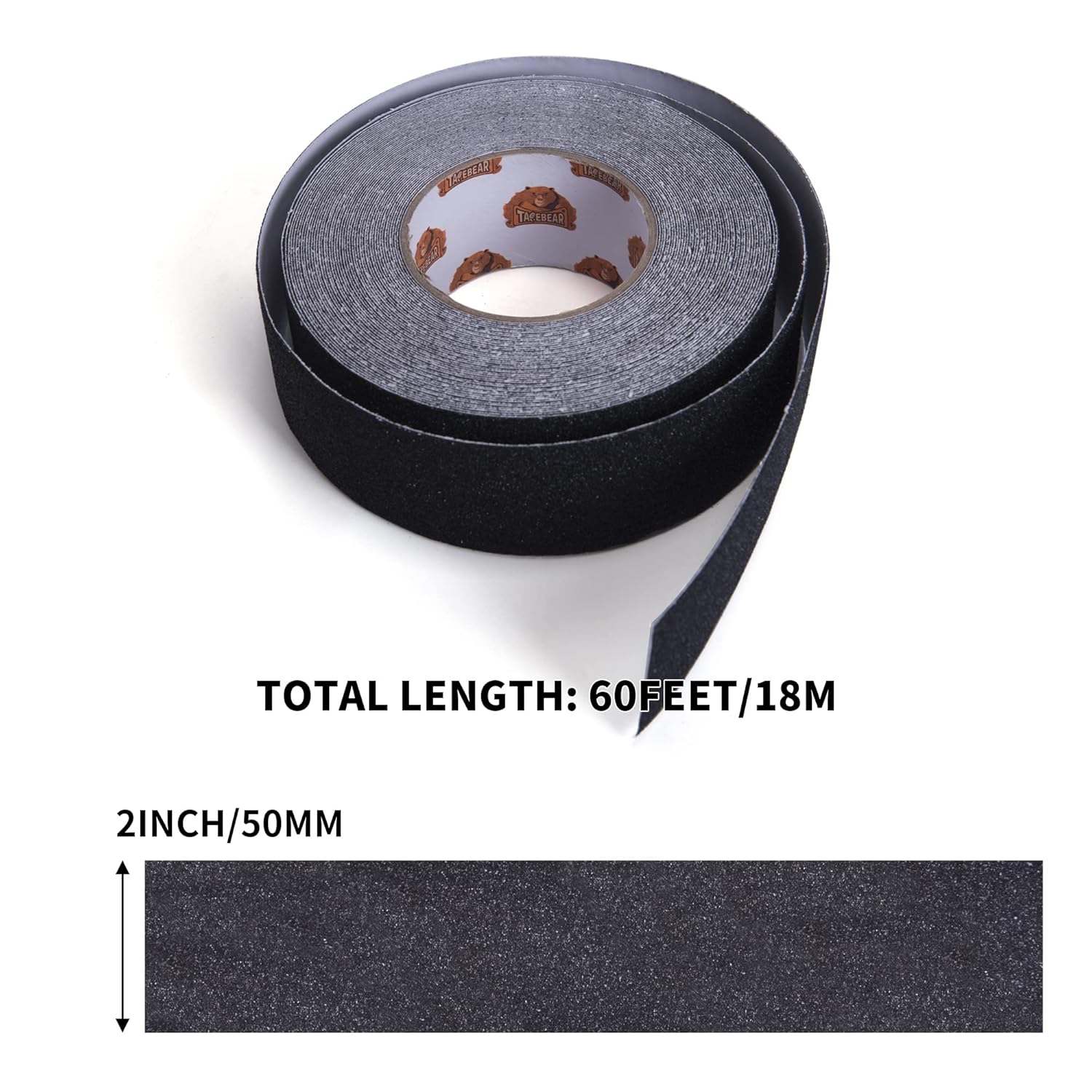 TAPEBEAR Ruban antidérapant à forte adhérence 2 po x 60 pi, ruban de sécurité étanche ultra résistant pour marches, escaliers et girons intérieurs et extérieurs, adhérence forte